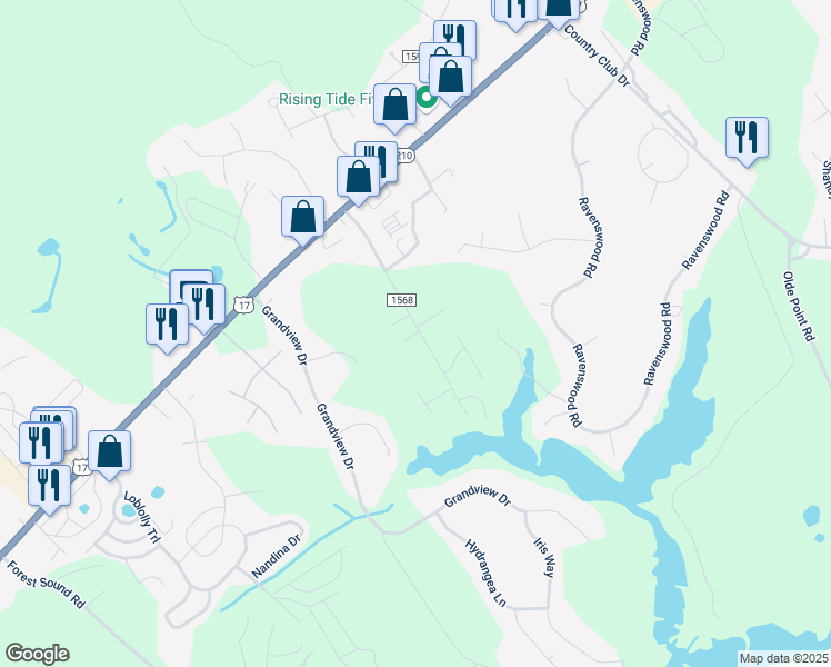 map of restaurants, bars, coffee shops, grocery stores, and more near 352 Williams Store Road in Hampstead
