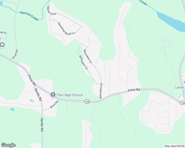 map of restaurants, bars, coffee shops, grocery stores, and more near 4116 Belvedere Circle in Gainesville