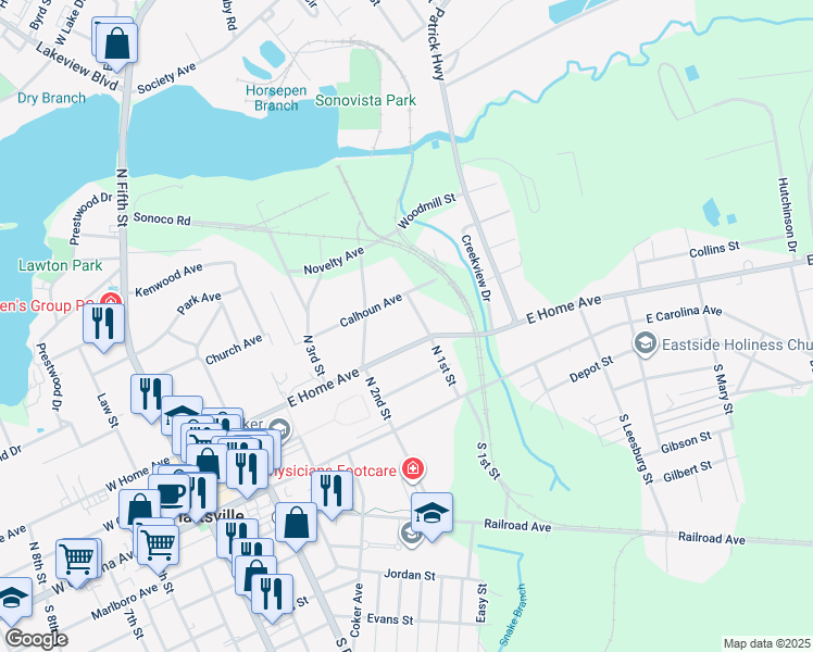 map of restaurants, bars, coffee shops, grocery stores, and more near 520 East Home Avenue in Hartsville
