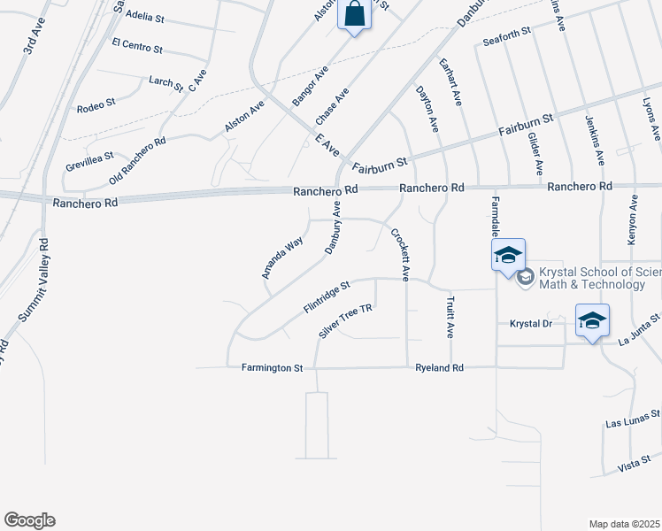 map of restaurants, bars, coffee shops, grocery stores, and more near 7117 Danbury Avenue in Hesperia
