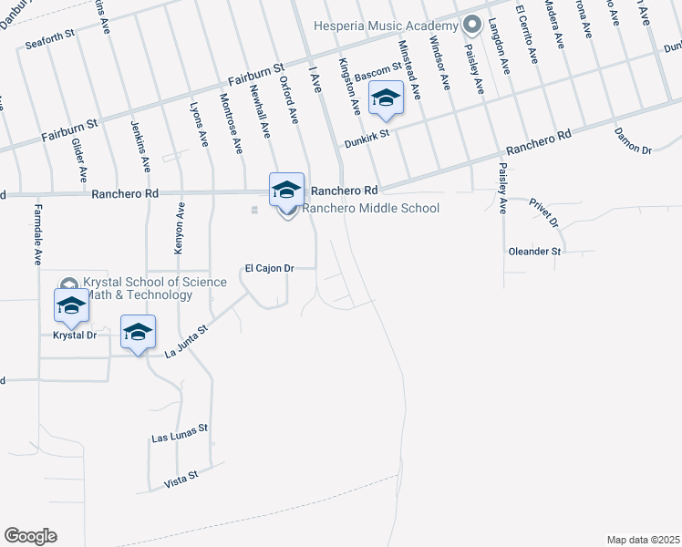 map of restaurants, bars, coffee shops, grocery stores, and more near Doheny Court in Hesperia