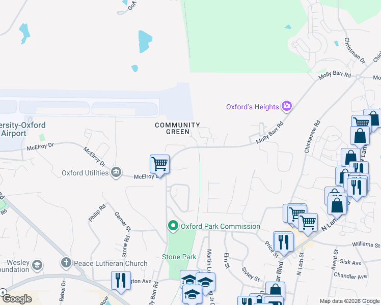 map of restaurants, bars, coffee shops, grocery stores, and more near Oxford Depot Trail in Oxford