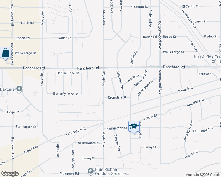 map of restaurants, bars, coffee shops, grocery stores, and more near 7164 Kingsley Avenue in Hesperia