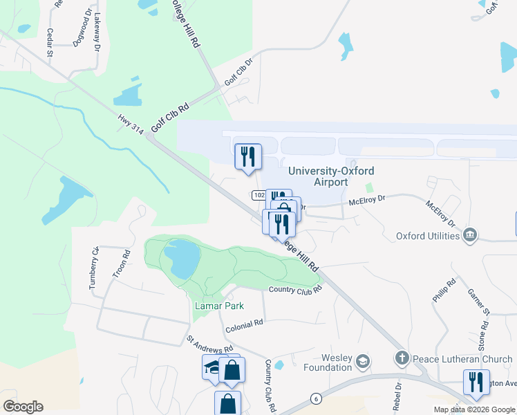 map of restaurants, bars, coffee shops, grocery stores, and more near 915 County Road 102 in Oxford