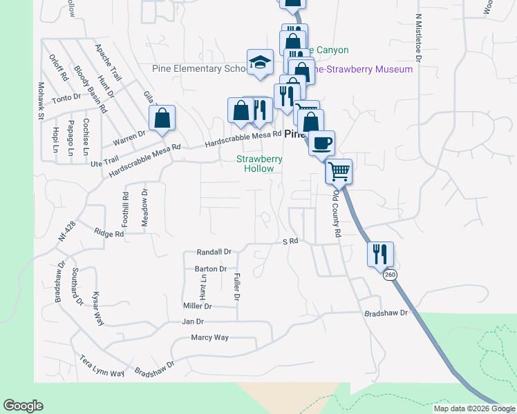 map of restaurants, bars, coffee shops, grocery stores, and more near 3442 Ridge Trail in Pine