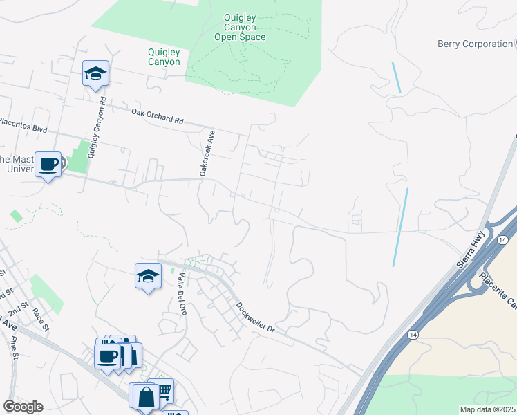 map of restaurants, bars, coffee shops, grocery stores, and more near 21120 Placerita Canyon Road in Santa Clarita