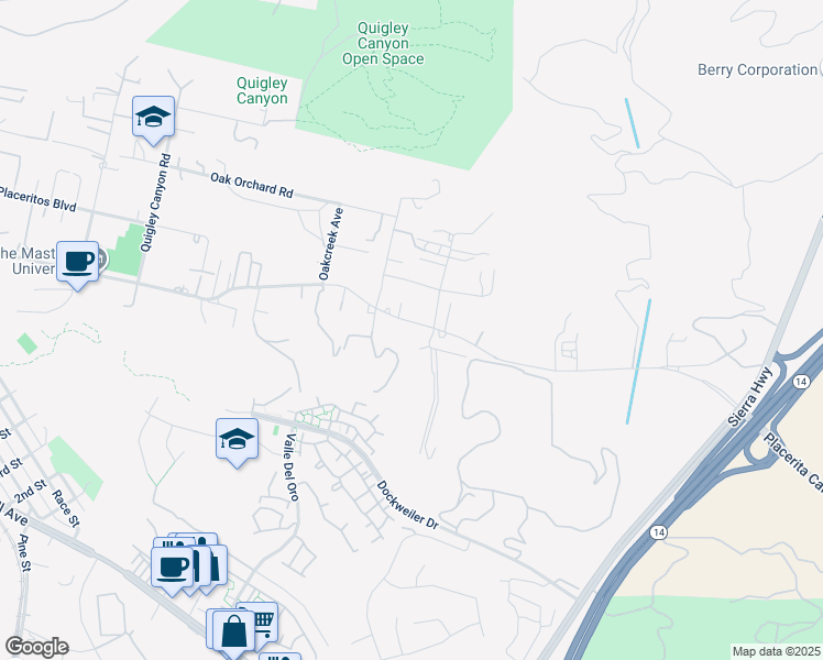 map of restaurants, bars, coffee shops, grocery stores, and more near 21120 Placerita Canyon Road in Santa Clarita