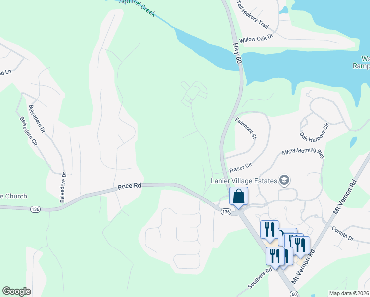 map of restaurants, bars, coffee shops, grocery stores, and more near 3792 Price Road in Gainesville
