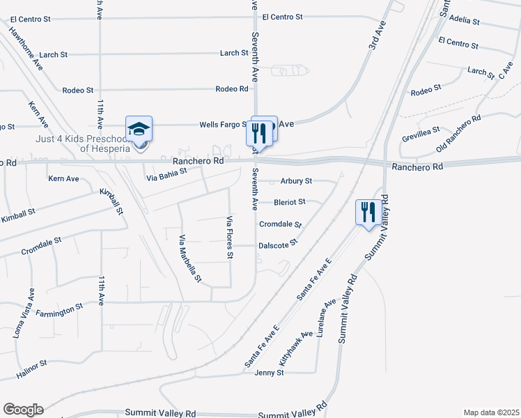 map of restaurants, bars, coffee shops, grocery stores, and more near 7161 Seventh Avenue in Hesperia