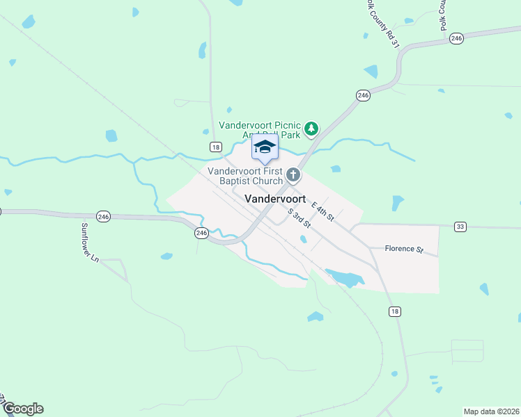 map of restaurants, bars, coffee shops, grocery stores, and more near 102 North Edwards Street in Vandervoort