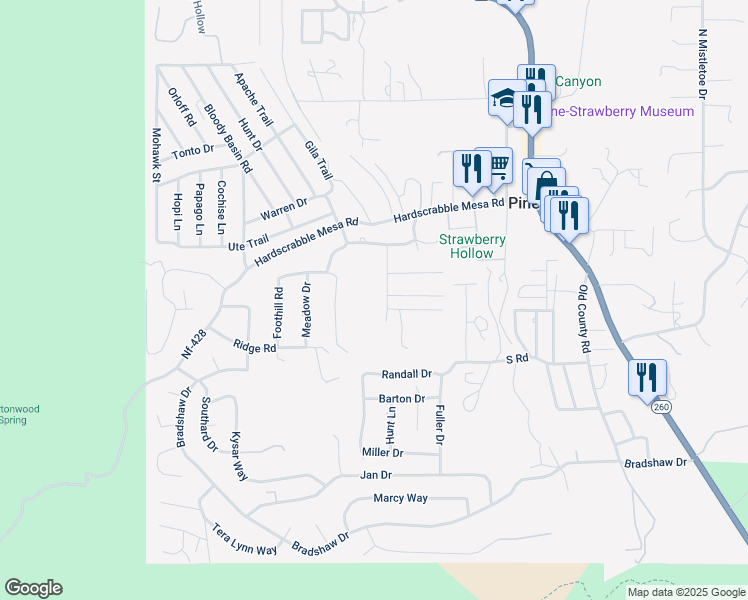 map of restaurants, bars, coffee shops, grocery stores, and more near 3524 Terra Pines Drive in Pine