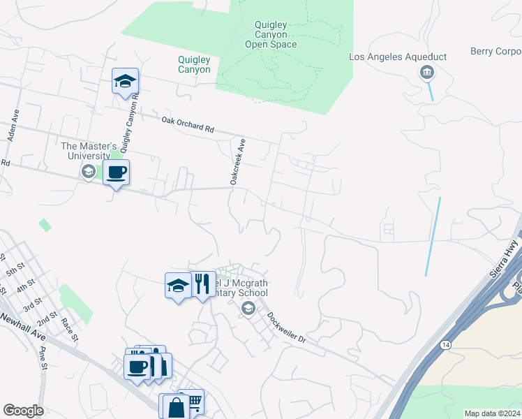 map of restaurants, bars, coffee shops, grocery stores, and more near 21170 Placerita Canyon Road in Santa Clarita