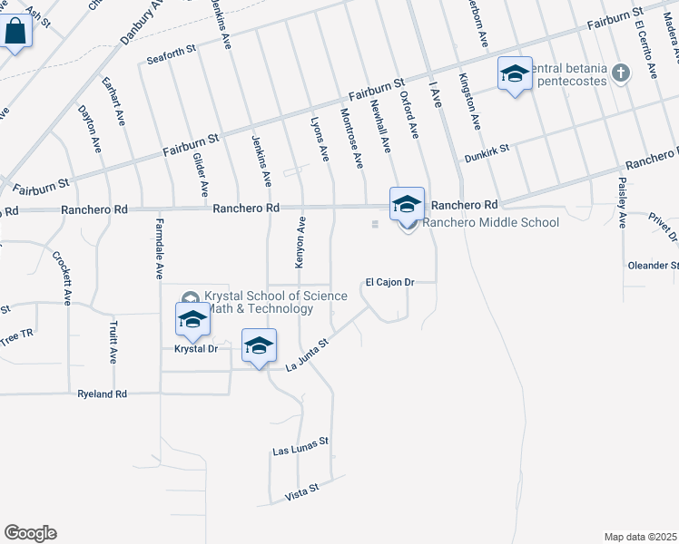 map of restaurants, bars, coffee shops, grocery stores, and more near 7165 Lyons Avenue in Hesperia