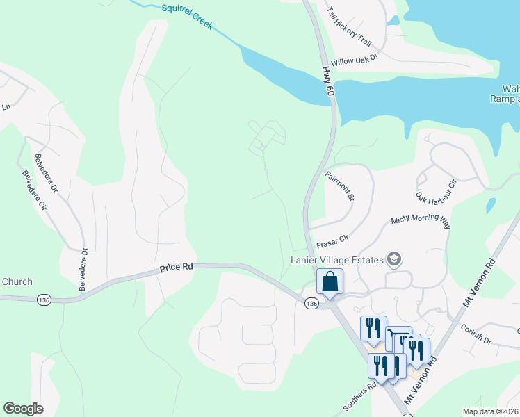 map of restaurants, bars, coffee shops, grocery stores, and more near 3792 Price Road in Gainesville