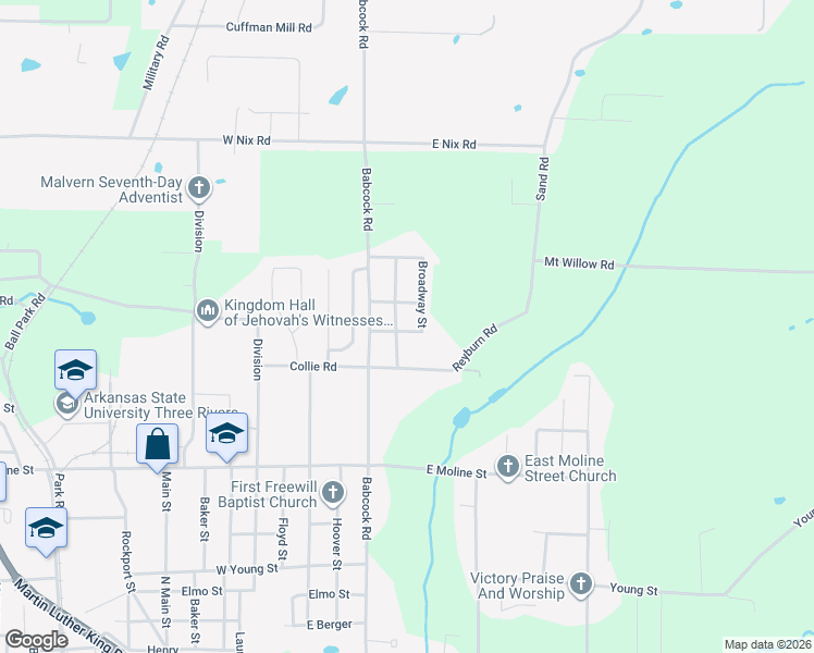 map of restaurants, bars, coffee shops, grocery stores, and more near 208 Iva Street in Malvern