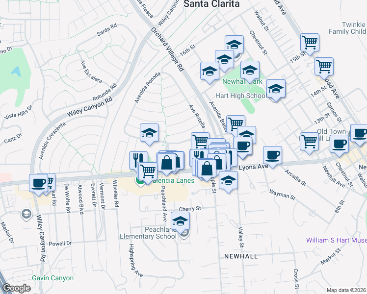 map of restaurants, bars, coffee shops, grocery stores, and more near in Los Angeles County