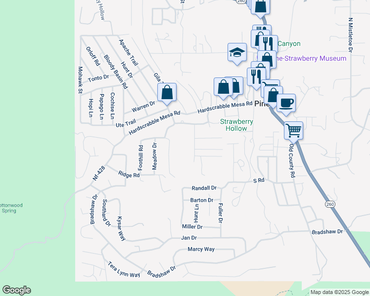 map of restaurants, bars, coffee shops, grocery stores, and more near 3524 Terra Pines Drive in Pine
