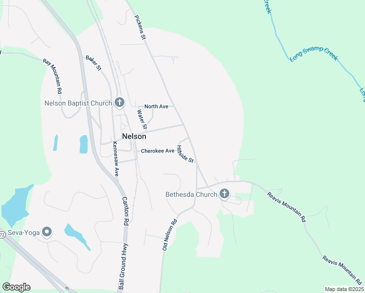 map of restaurants, bars, coffee shops, grocery stores, and more near 46 Hillside Street in Ball Ground