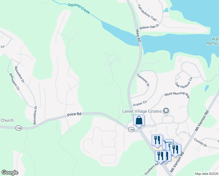 map of restaurants, bars, coffee shops, grocery stores, and more near 3792 Price Road in Gainesville