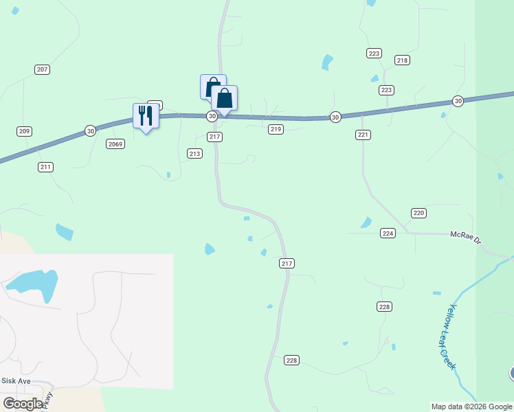 map of restaurants, bars, coffee shops, grocery stores, and more near 20-254 County Road 217 in Oxford