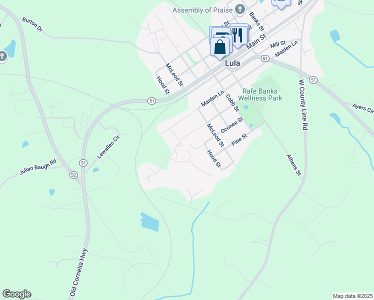 map of restaurants, bars, coffee shops, grocery stores, and more near 5539 Hemlock Court in Lula