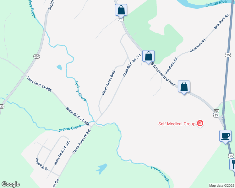 map of restaurants, bars, coffee shops, grocery stores, and more near 30 State Road S-24-111 in Ware Shoals