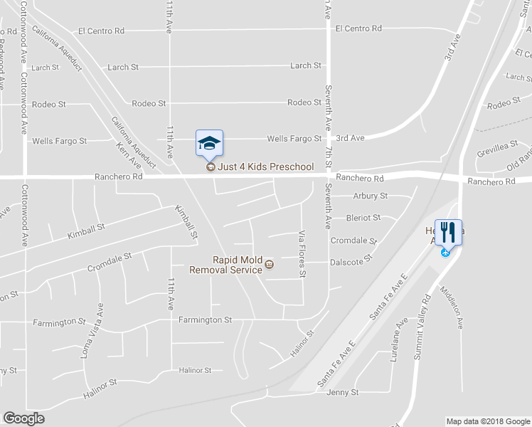 map of restaurants, bars, coffee shops, grocery stores, and more near 15561 Via Cartagena Street in Hesperia