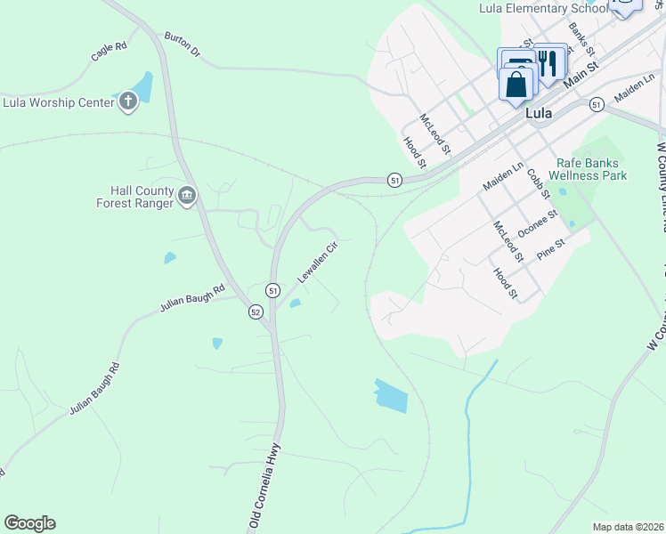 map of restaurants, bars, coffee shops, grocery stores, and more near 5563 Lewallen Circle in Lula