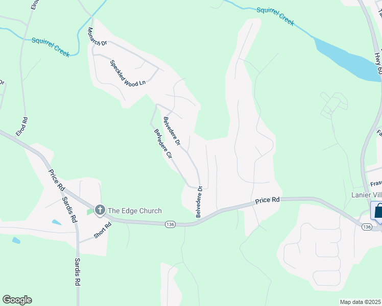 map of restaurants, bars, coffee shops, grocery stores, and more near 4126 Belvedere Drive in Gainesville
