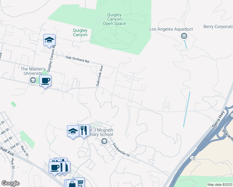 map of restaurants, bars, coffee shops, grocery stores, and more near 21153 Placerita Canyon Road in Santa Clarita