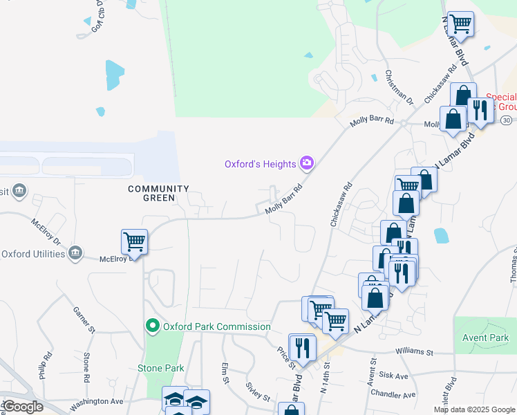 map of restaurants, bars, coffee shops, grocery stores, and more near 300 Daniella Lane in Oxford
