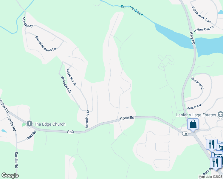 map of restaurants, bars, coffee shops, grocery stores, and more near 3938 Pointe North in Gainesville