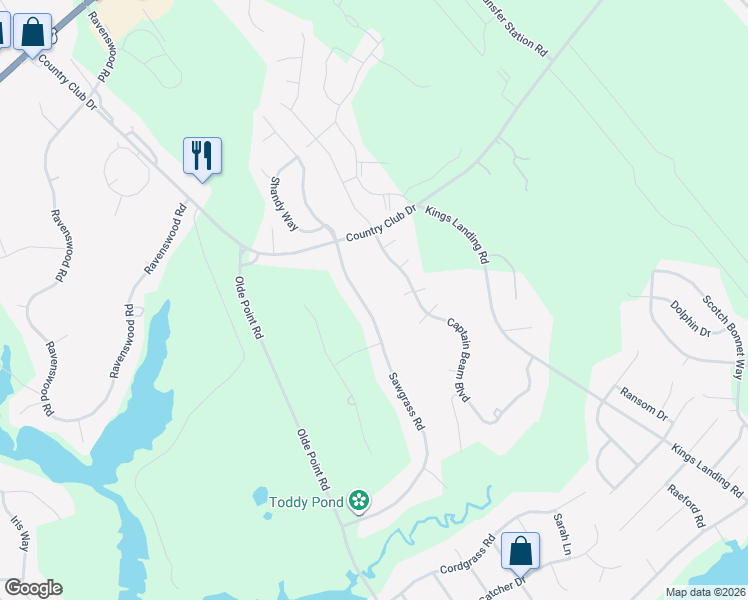 map of restaurants, bars, coffee shops, grocery stores, and more near 709 Sawgrass Road in Hampstead