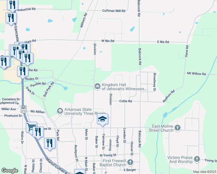 map of restaurants, bars, coffee shops, grocery stores, and more near 606 Collie Road in Malvern