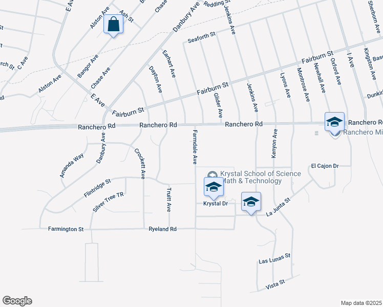 map of restaurants, bars, coffee shops, grocery stores, and more near 7160 Farmdale Avenue in Hesperia