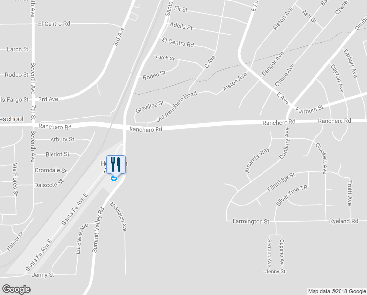 map of restaurants, bars, coffee shops, grocery stores, and more near 16333 Ranchero Road in Hesperia