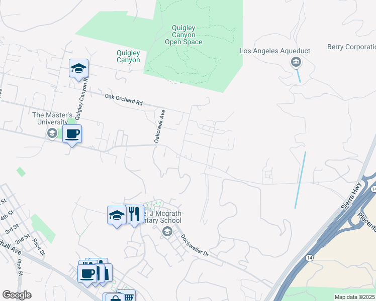 map of restaurants, bars, coffee shops, grocery stores, and more near 21153 Placerita Canyon Road in Santa Clarita