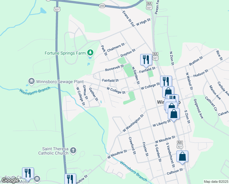 map of restaurants, bars, coffee shops, grocery stores, and more near 402 Alexander Circle in Winnsboro