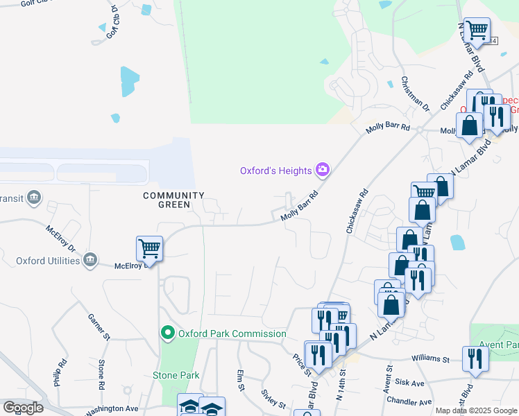 map of restaurants, bars, coffee shops, grocery stores, and more near 300 Daniella Lane in Oxford
