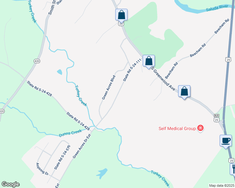 map of restaurants, bars, coffee shops, grocery stores, and more near 30 State Road S-24-111 in Ware Shoals
