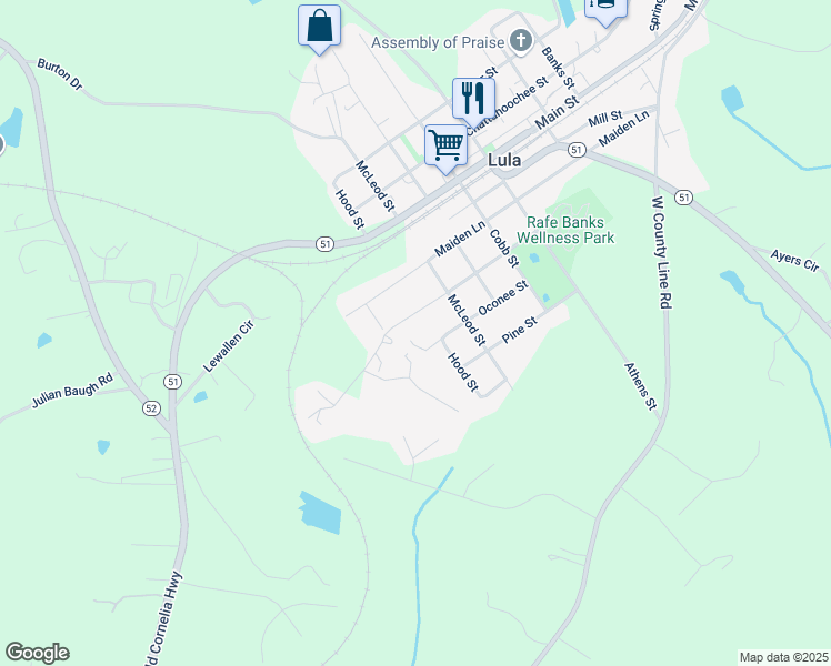 map of restaurants, bars, coffee shops, grocery stores, and more near 5539 Hemlock Court in Lula