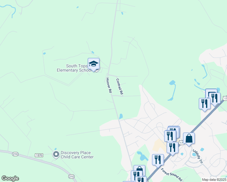 map of restaurants, bars, coffee shops, grocery stores, and more near 814 Hoover Road in Hampstead