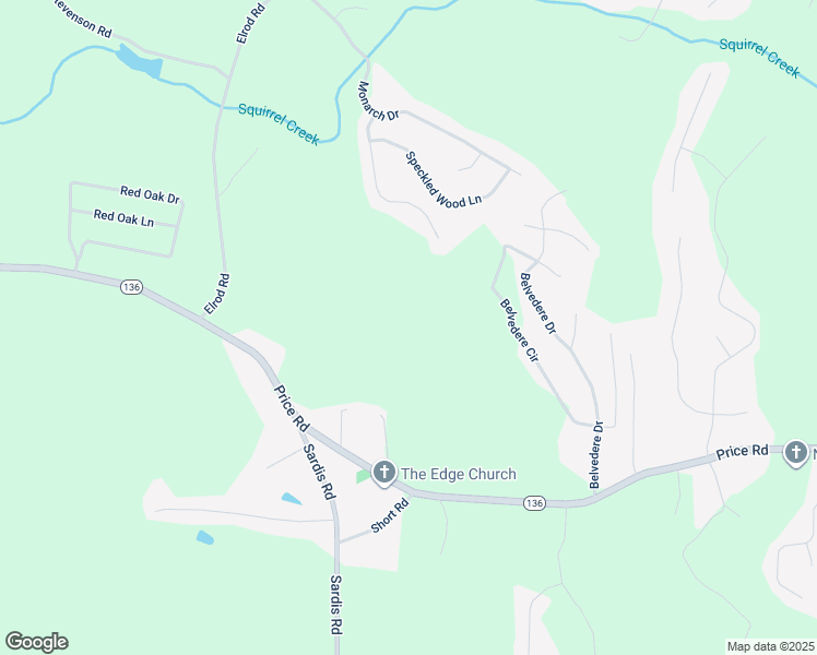map of restaurants, bars, coffee shops, grocery stores, and more near 4136 Price Road in Gainesville
