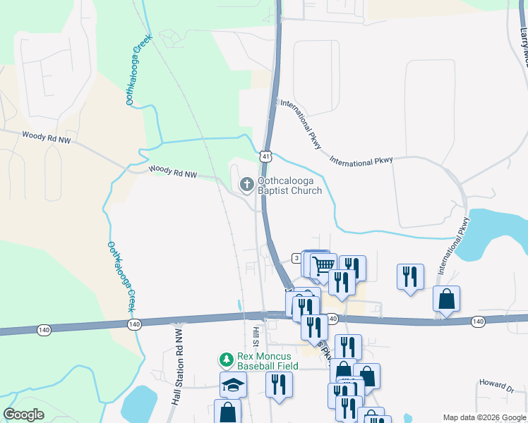 map of restaurants, bars, coffee shops, grocery stores, and more near Georgia 3 in Adairsville