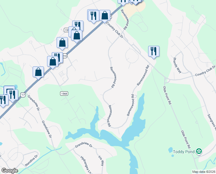 map of restaurants, bars, coffee shops, grocery stores, and more near 230 Ravenswood Rd in Hampstead