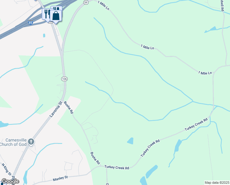 map of restaurants, bars, coffee shops, grocery stores, and more near Bill Little Parkway in Carnesville