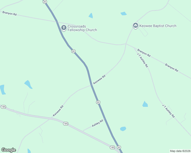 map of restaurants, bars, coffee shops, grocery stores, and more near 7634 South Carolina 20 in Honea Path