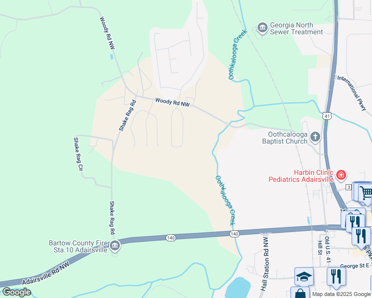 map of restaurants, bars, coffee shops, grocery stores, and more near 31 Thacker Trail in Adairsville