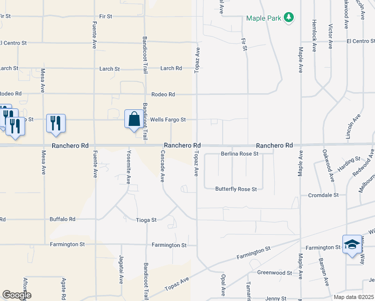map of restaurants, bars, coffee shops, grocery stores, and more near 7276 Topaz Avenue in Oak Hills