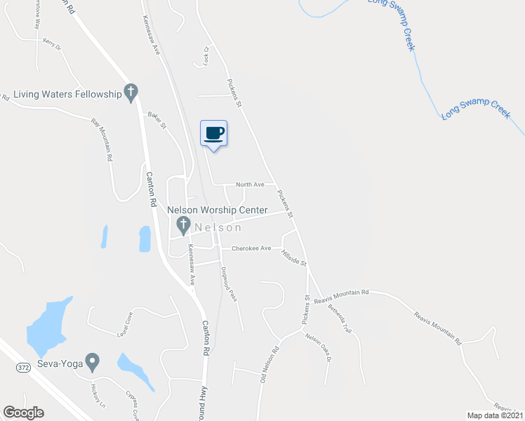 map of restaurants, bars, coffee shops, grocery stores, and more near 65 North Avenue in Ball Ground